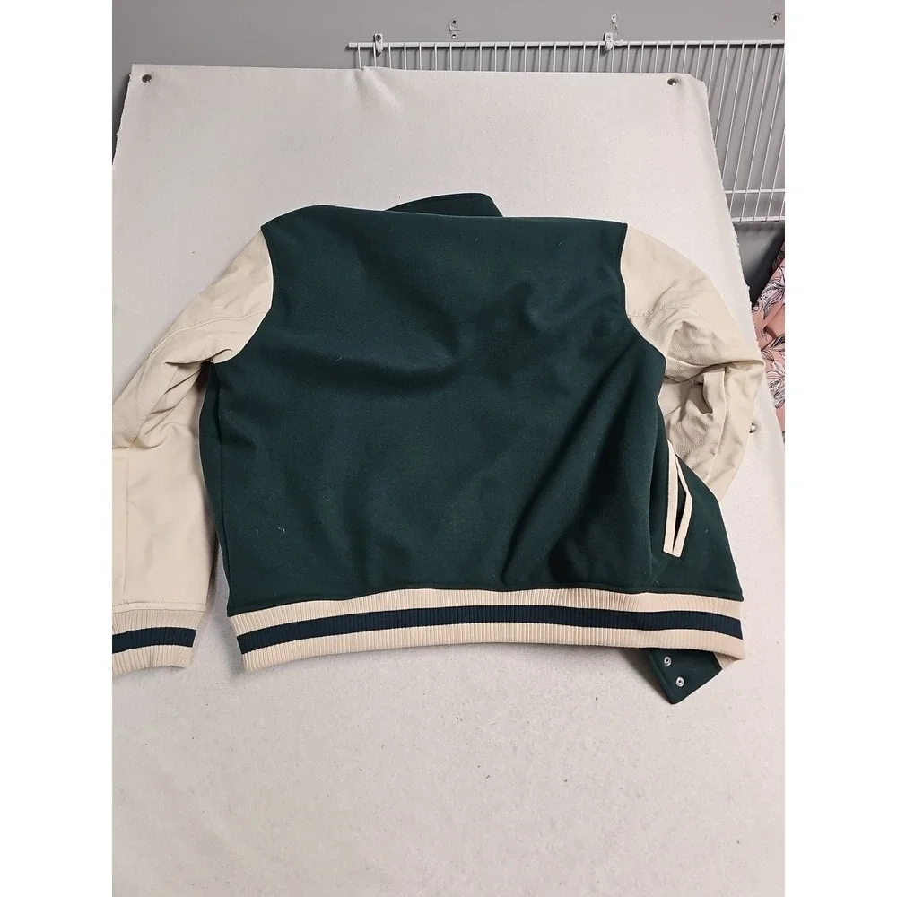 ABERCROMBIE & FITCH VARSITY BOMBER JACKET COAT GREEN WHITE MENS SIZE S New